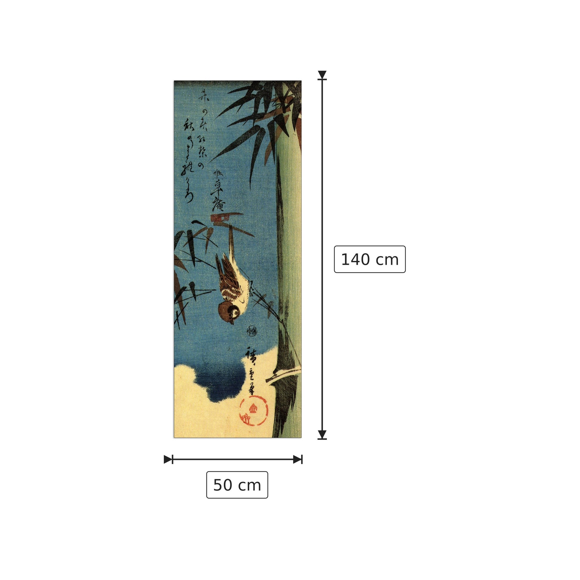 Sparrow and bamboo - Hiroshige Utagawa - cm 50x140 - Pannello in MDF