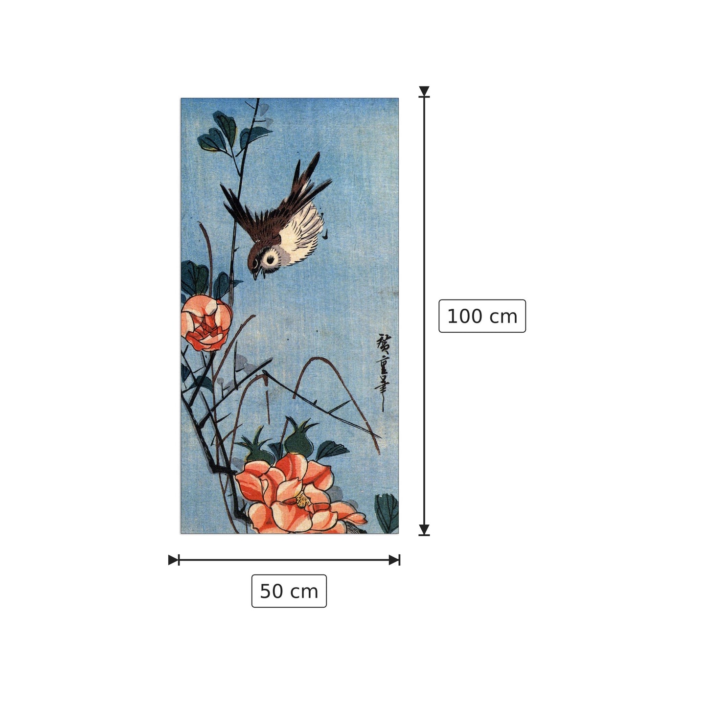 Sparrows and wild rose - Hiroshige Utagawa - cm 50x100 - Pannello in MDF