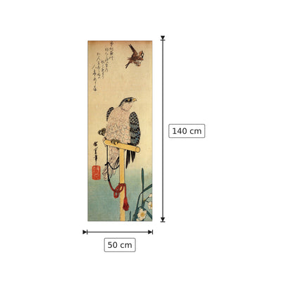 Tied falcon eying a sparrow - Hiroshige Utagawa - cm 50x140 - Pannello in MDF