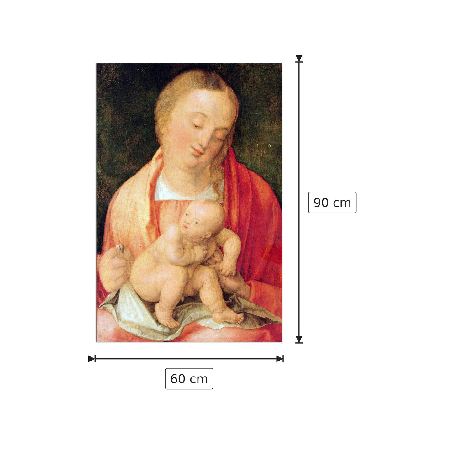 Mary with the child squatting - Albrecht Dürer - cm 60x90 - Pannello in MDF