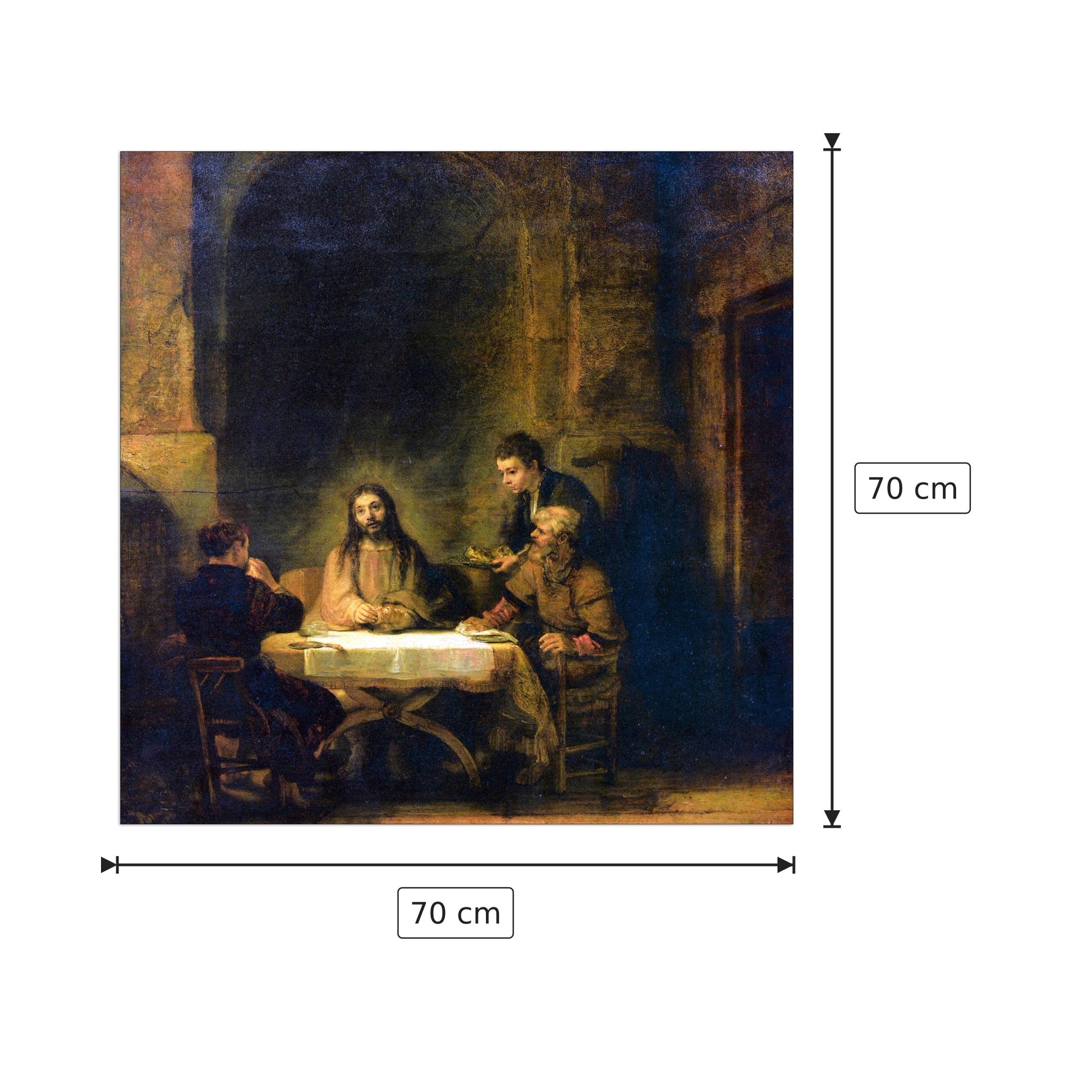Christus in Emmaus - Rembrandt - cm 70x70 - Pannello in MDF
