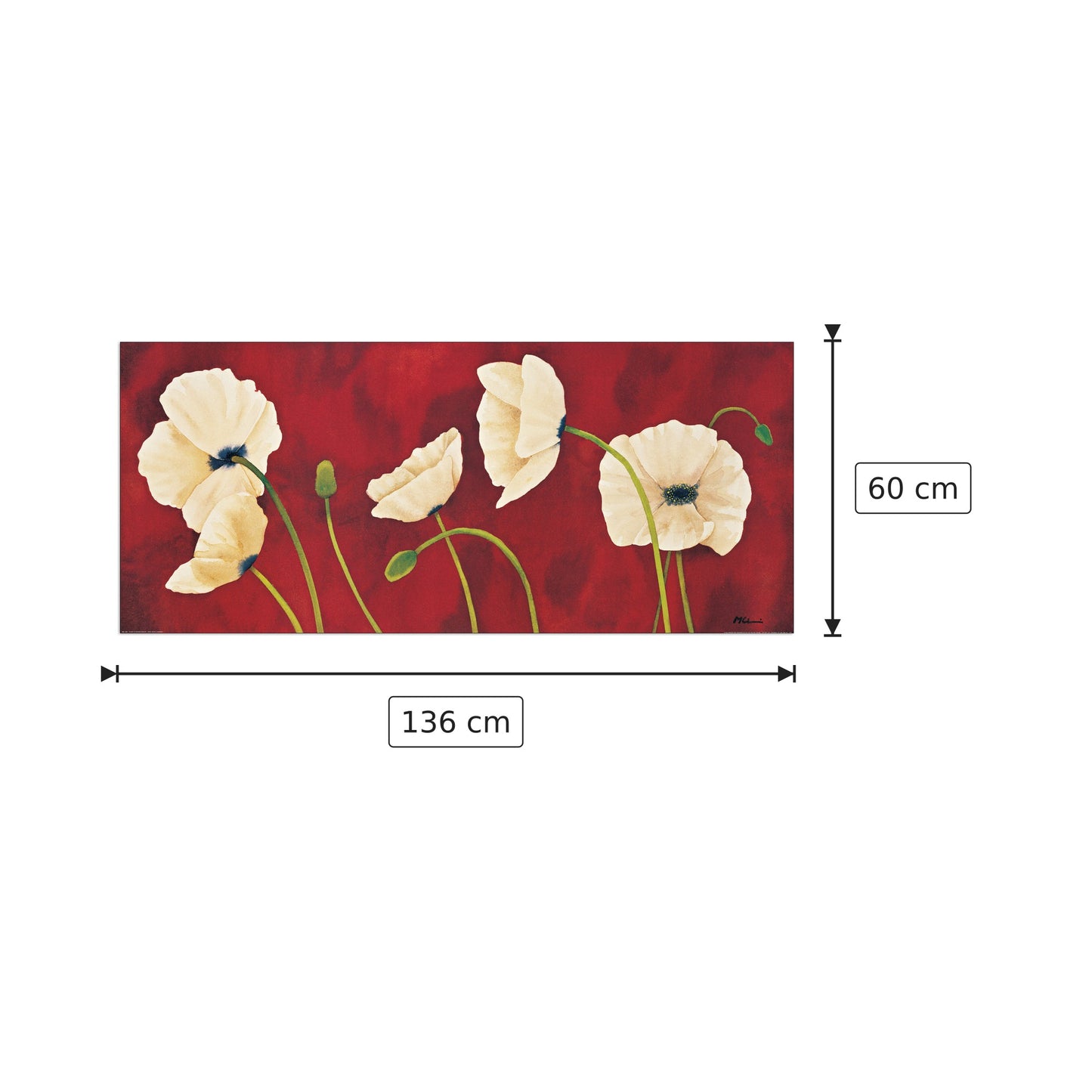 Danza di papaveri bianchi - LUFFARELLI - cm 136x60 - Pannello in MDF