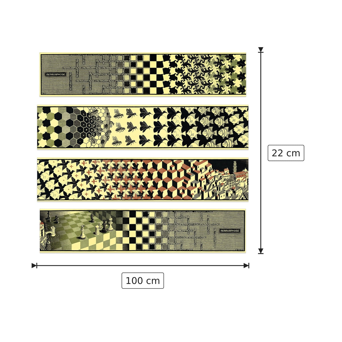 Metamorphosis II, 1940 (4 MDF Panels) - ESCHER - cm 100x22 - Pannello in MDF