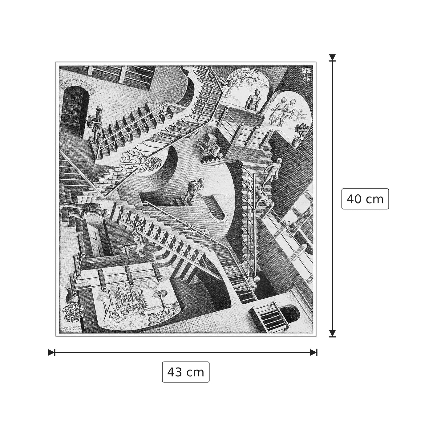 Relativity, 1953 - ESCHER - cm 43x40 - Pannello in MDF