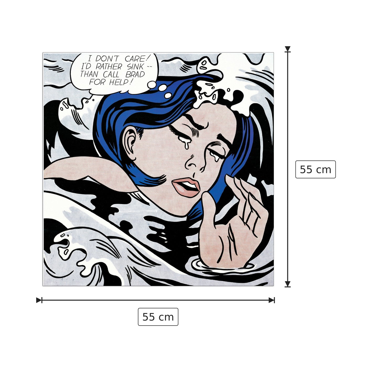 Drowning Girl - LICHTENSTEIN - cm 55x55 - Pannello in MDF