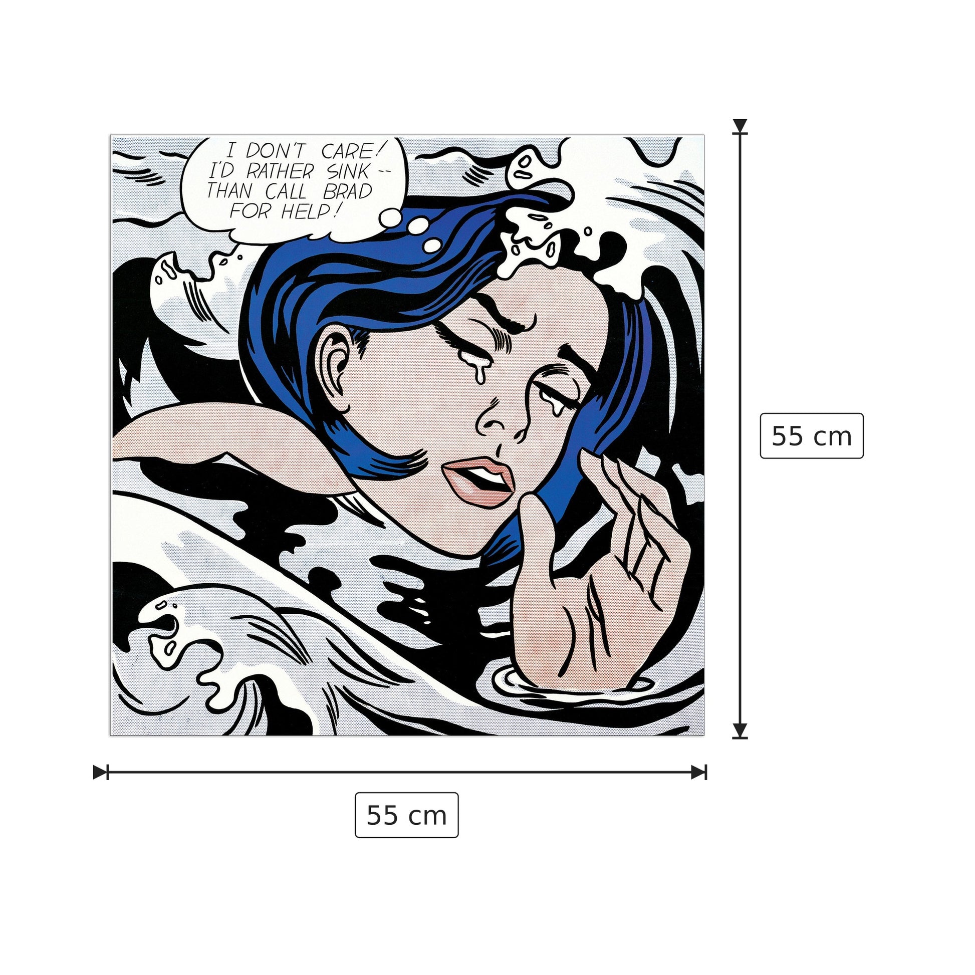 Drowning Girl - LICHTENSTEIN - cm 55x55 - Pannello in MDF