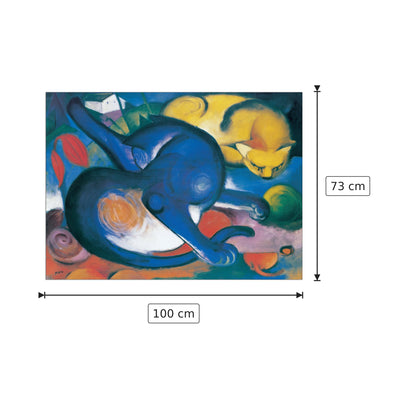 Zwei Katzenblau Und Gelb - MARC - cm 100x73 - Pannello in MDF