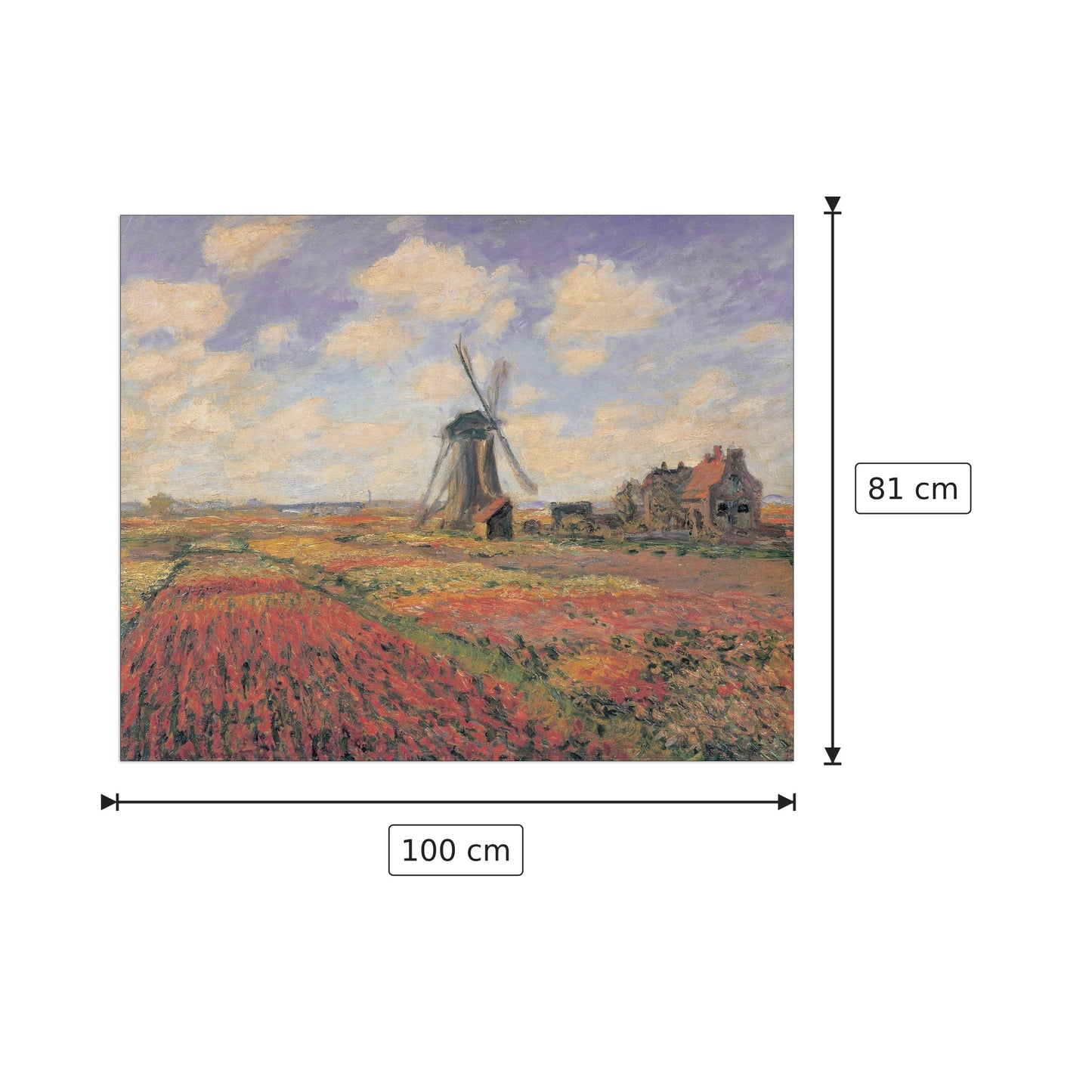 Tulip Fields With Windhill - MONET - cm 100x81 - Pannello in MDF
