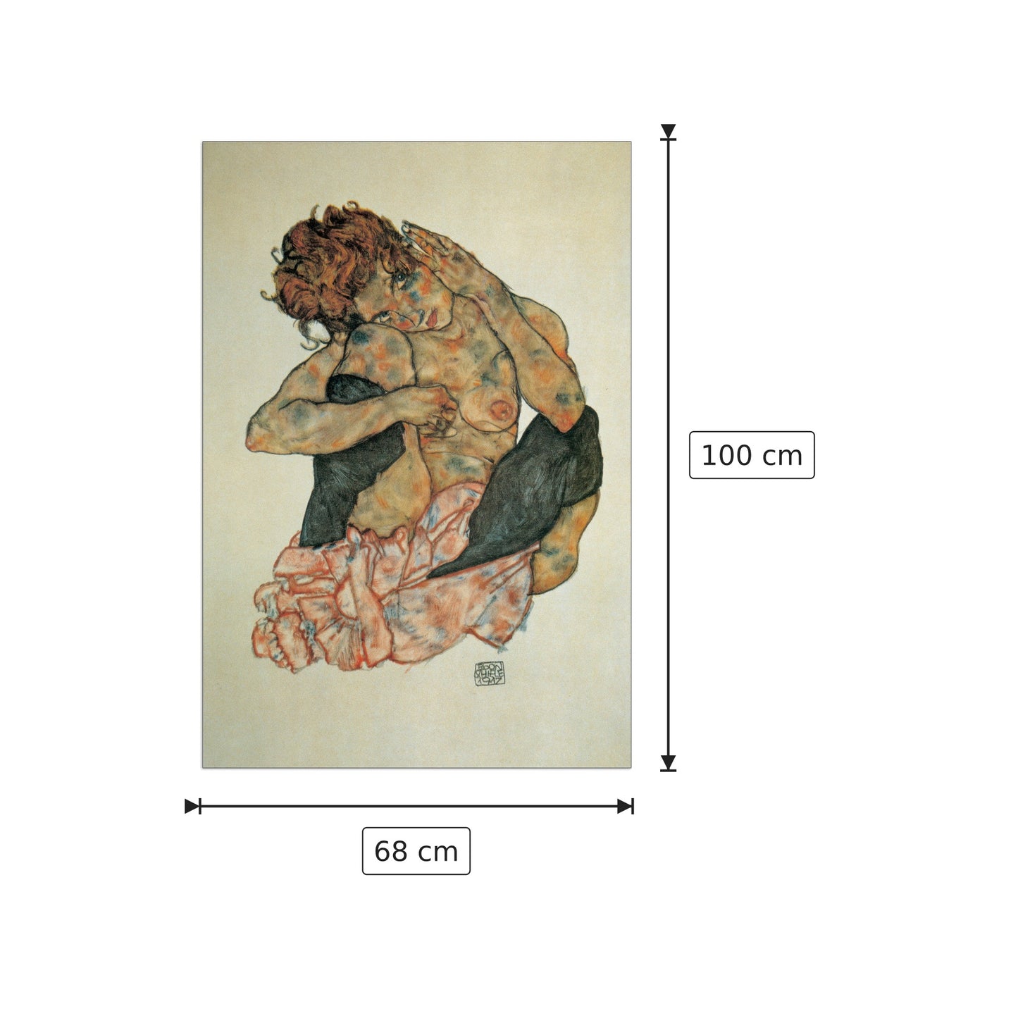 Kauernder Maedchenakt - SCHIELE - cm 68x100 - Pannello in MDF