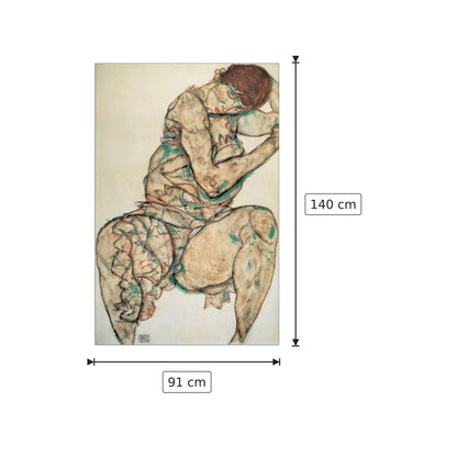 Sitzende Frau Mit Linker Hand In Haar - SCHIELE - cm 91x140 - Pannello in MDF