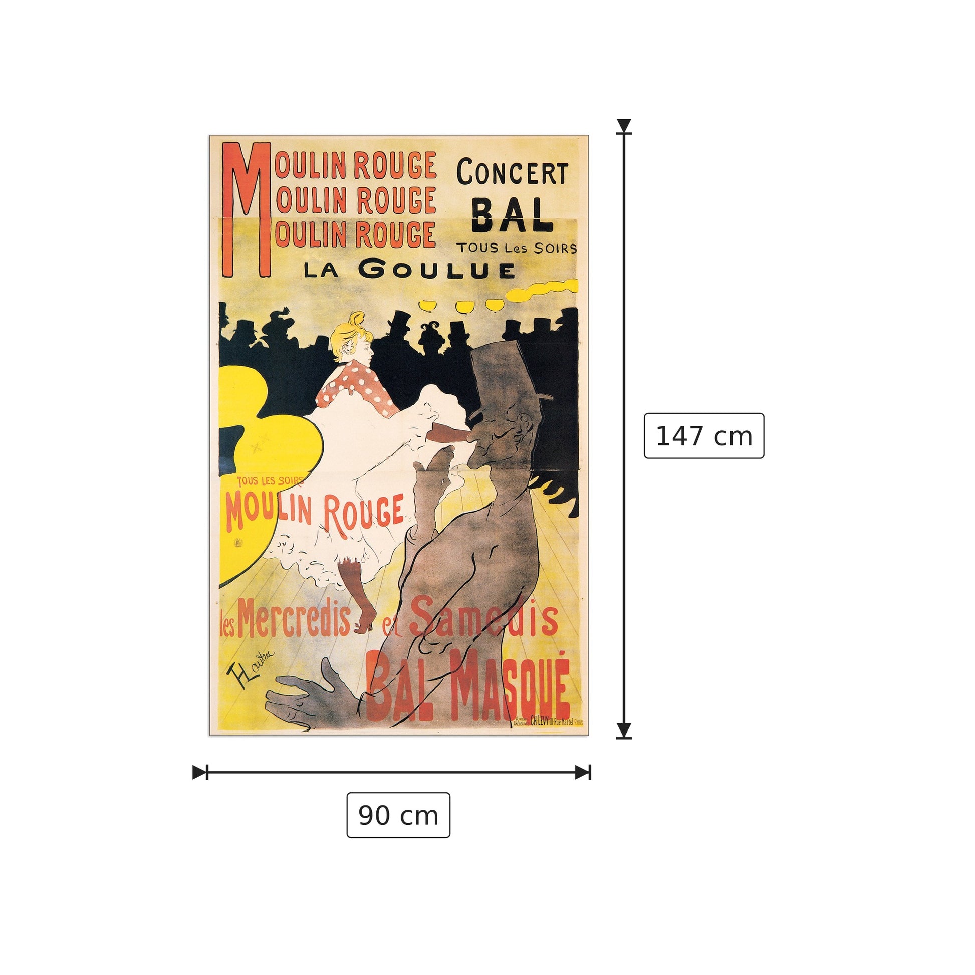 Mouling Rouge La Goulue - LAUTREC - cm 90x147 - Pannello in MDF