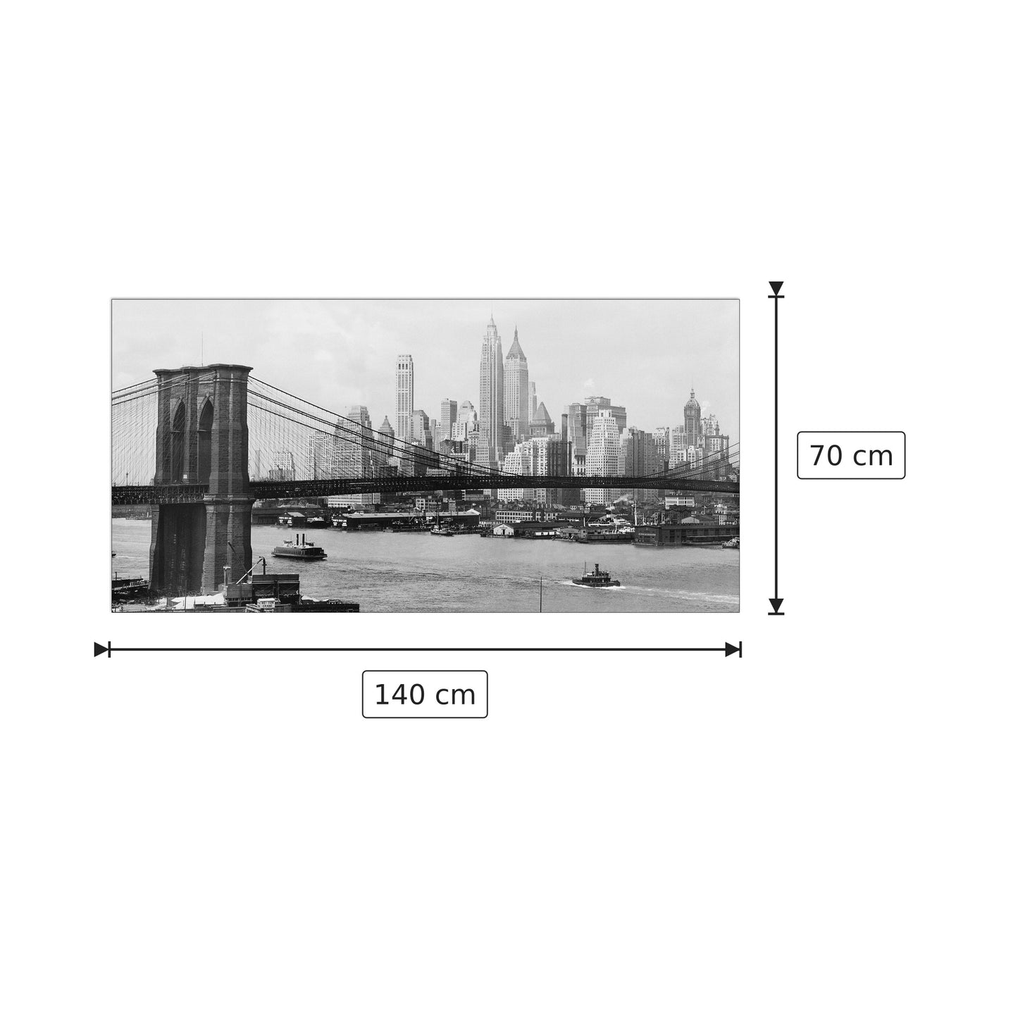 Manhattan Skyline And Brooklyn Bridge - GENDREAU - cm 140x70 - Pannello in MDF