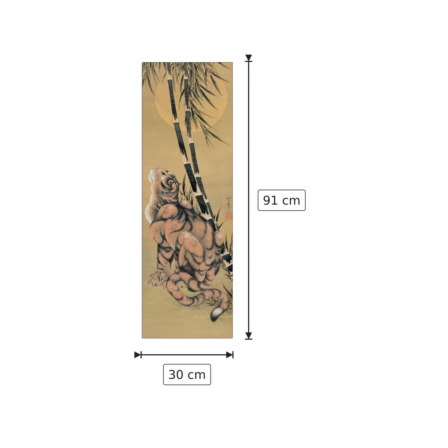 Tigre Fra I Bambu Con Luna Piena - HOKUSAI - cm 30x91 - Pannello in MDF