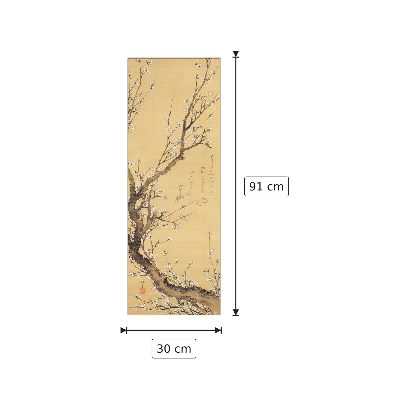 Tronco Di Susino In Fiore - HOKUSAI - cm 30x91 - Pannello in MDF
