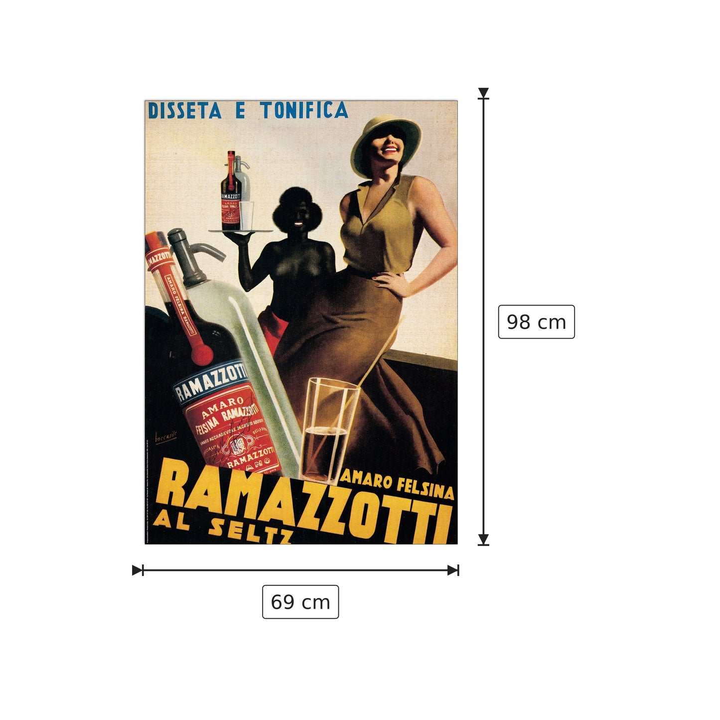 Amaro Felsina Ramazzotti, 1936 - GINO BOCCASILE - cm 69x98 - Pannello in MDF