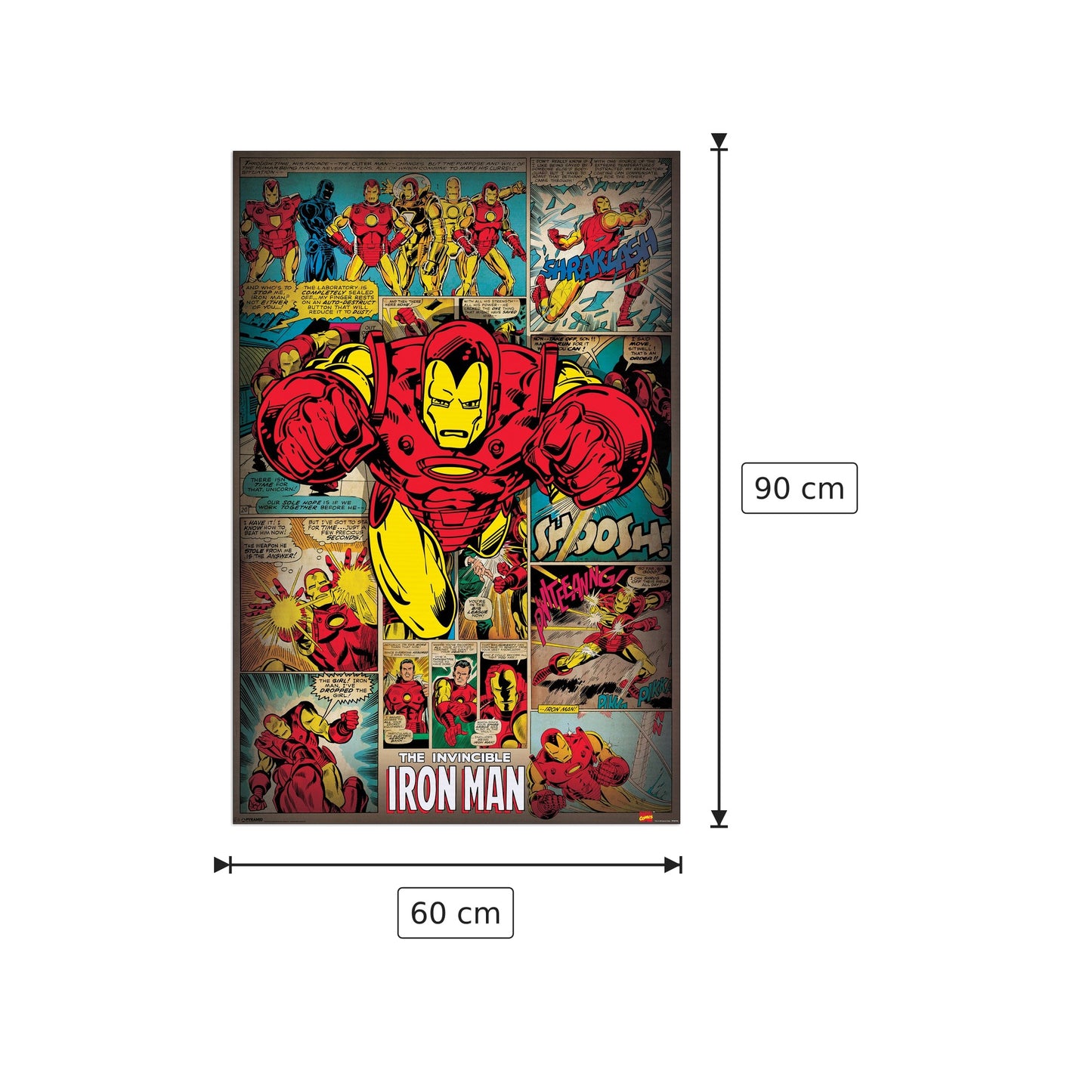 Iron Man Retro - MARVEL COMICS - cm 60x90 - Pannello in MDF