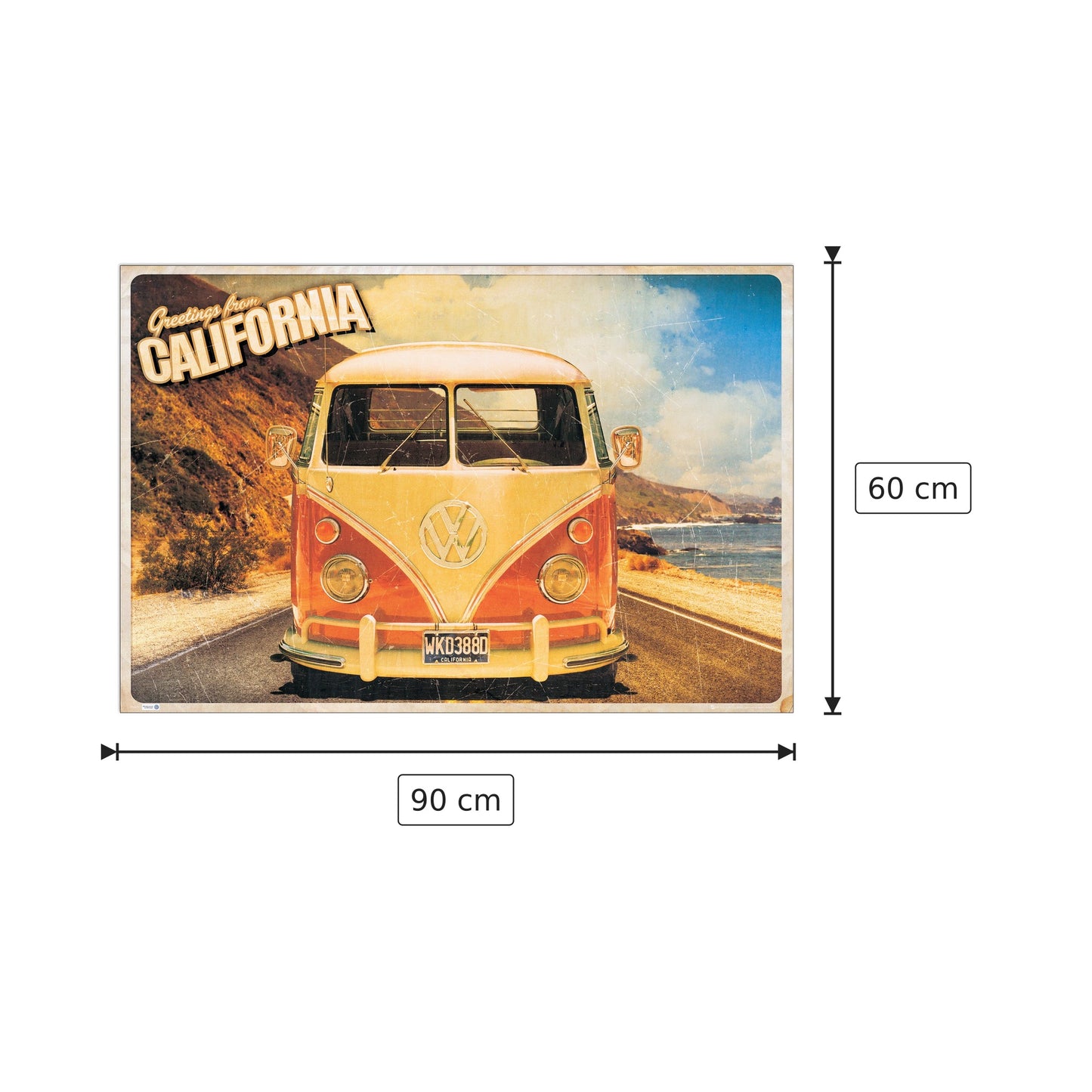 Greetings from California VW Camper van - cm 90x60 - Pannello in MDF
