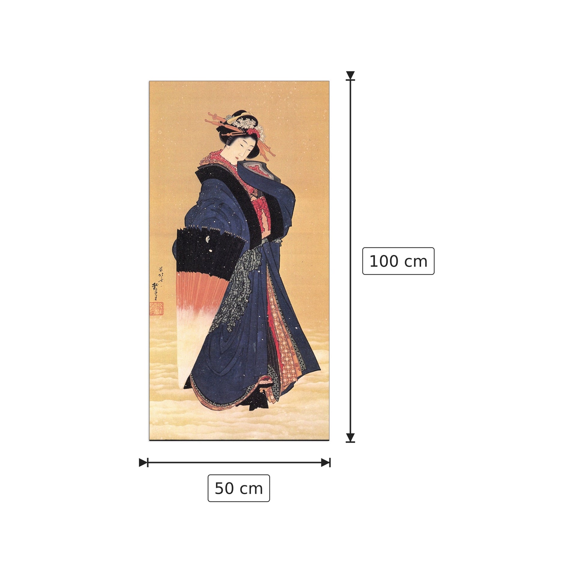 Beauty with umbrella in the snow - Hokusai Katsushika - cm 50x100 - Pannello in MDF