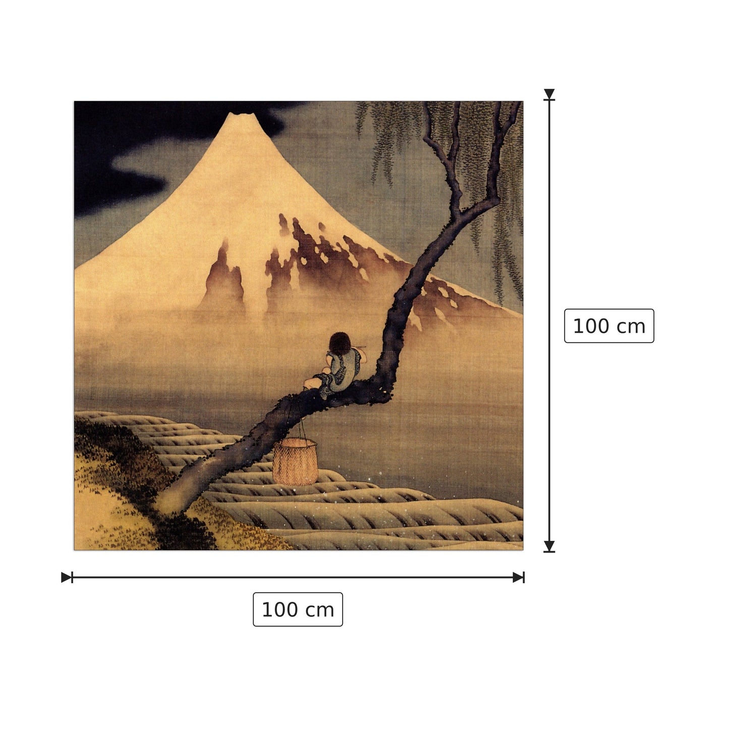 Boy in front of Fujiama - Hokusai Katsushika - cm 100x100 - Pannello in MDF