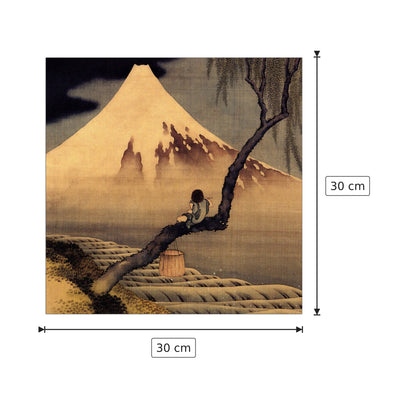 Boy in front of Fujiama - Hokusai Katsushika - cm 30x30 - Pannello in MDF