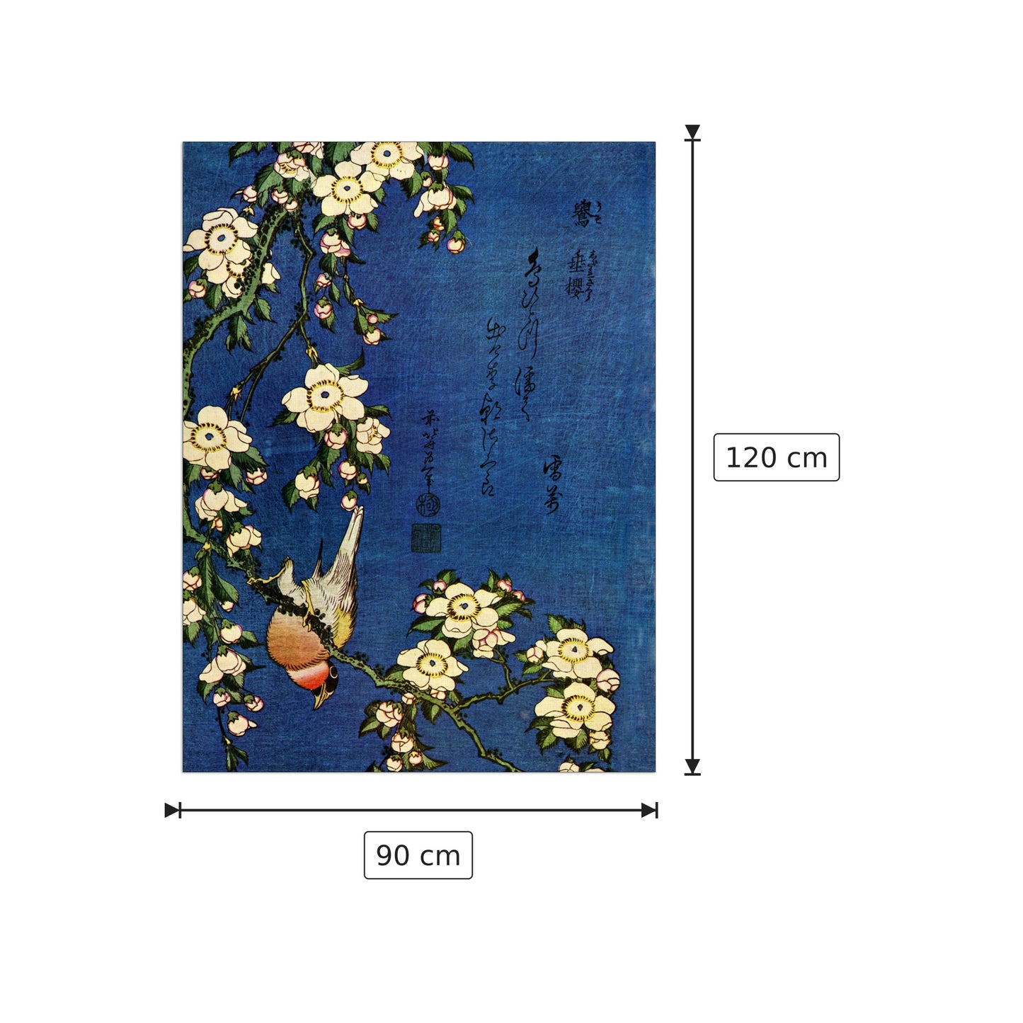 Bullfinch and drooping cherry - Hokusai Katsushika - cm 90x120 - Pannello in MDF