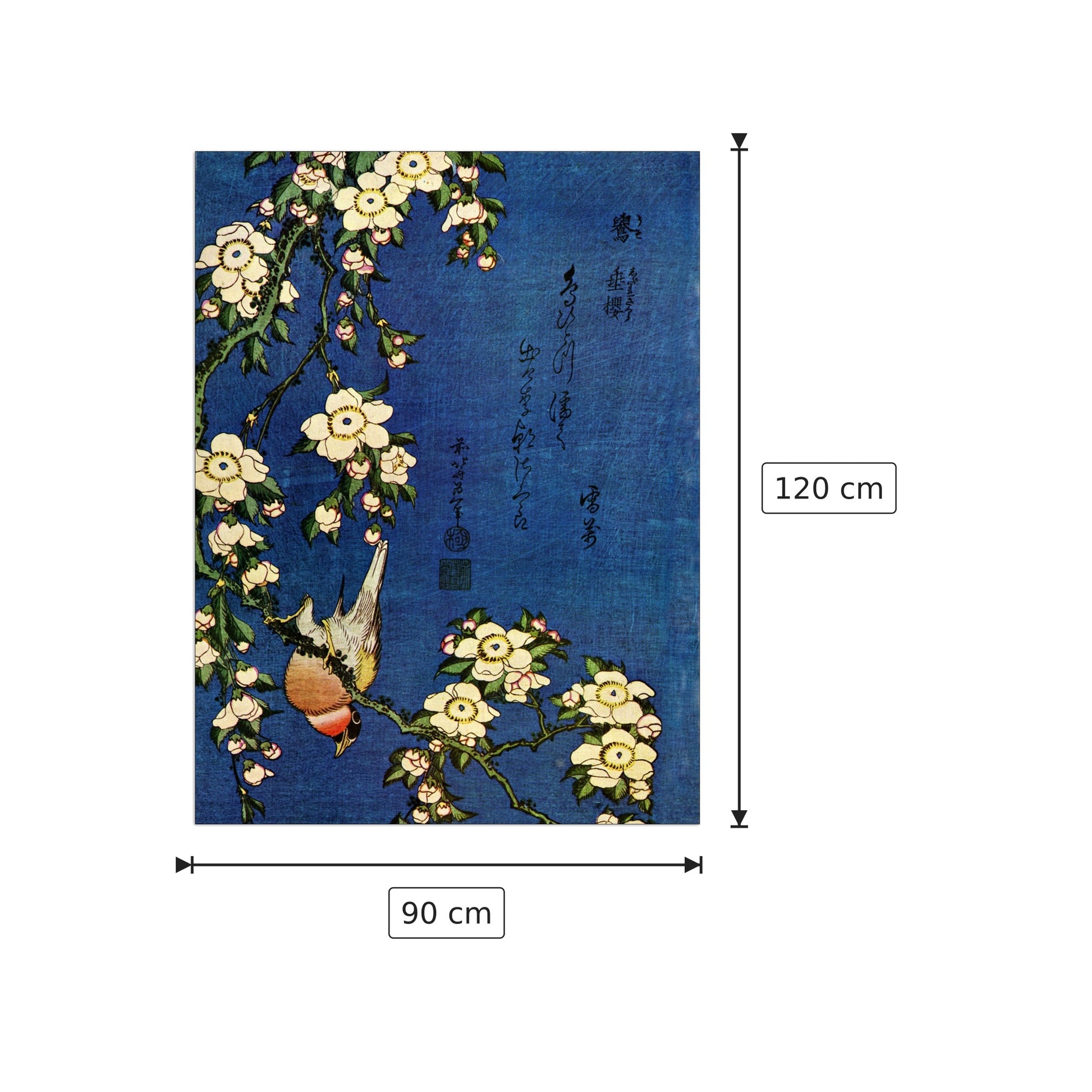 Bullfinch and drooping cherry - Hokusai Katsushika - cm 90x120 - Pannello in MDF