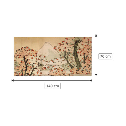 Mount Fuji behind cherry trees and flowers - Hokusai Katsushika - cm 140x70 - Pannello in MDF