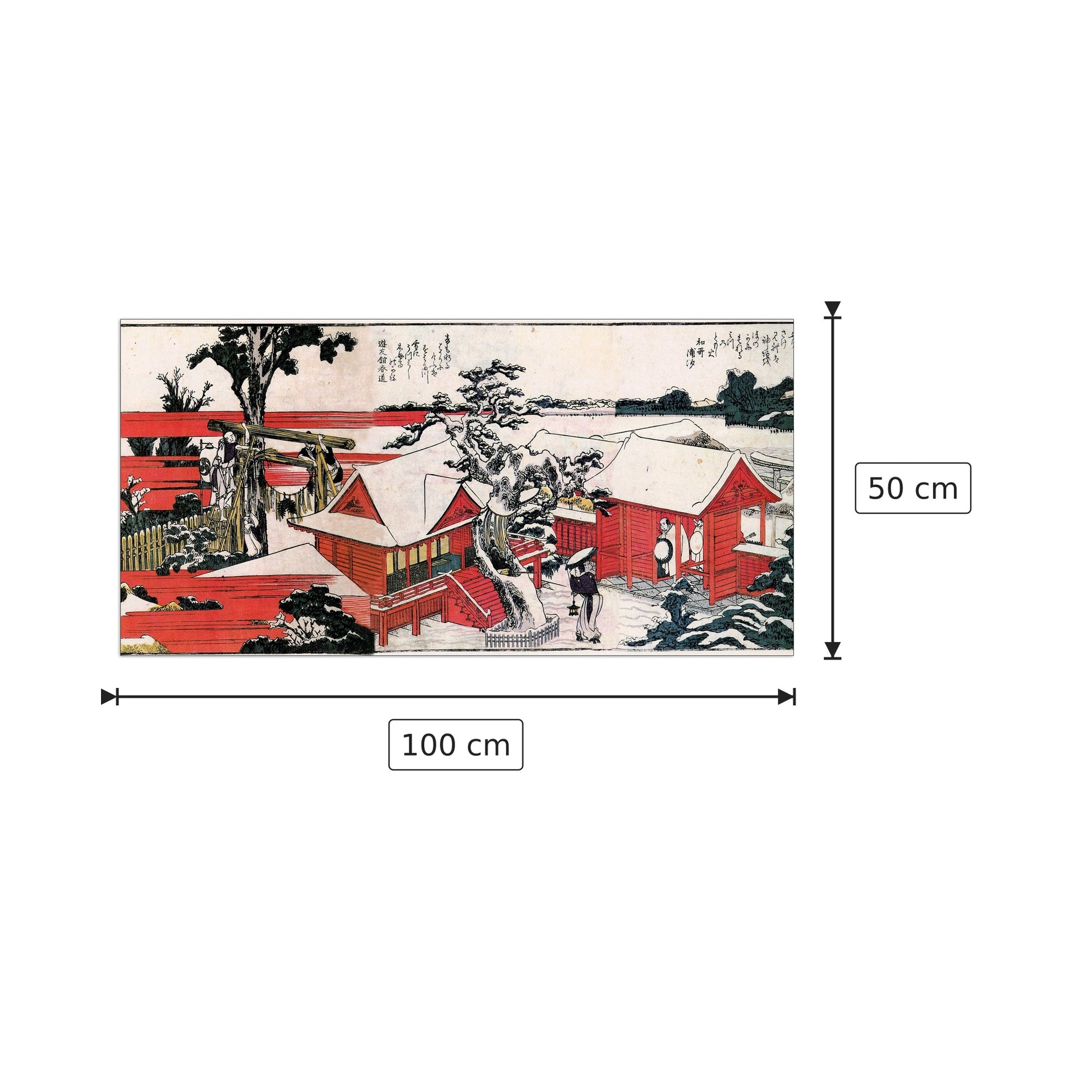 Red houses - Hokusai Katsushika - cm 100x50 - Pannello in MDF