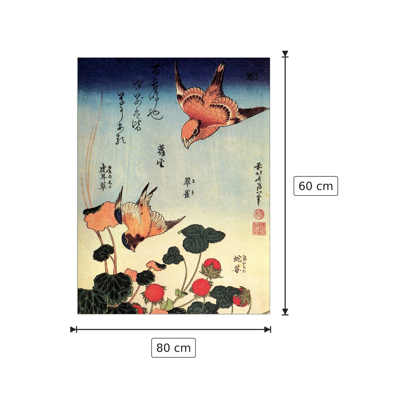 Wild strawberries and birds - Hokusai Katsushika - cm 80x60 - Pannello in MDF