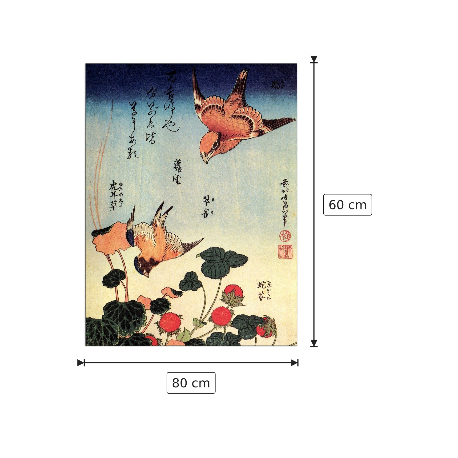 Wild strawberries and birds - Hokusai Katsushika - cm 80x60 - Pannello in MDF