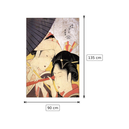 Young woman looking through a telescope - Hokusai Katsushika - cm 90x135 - Pannello in MDF