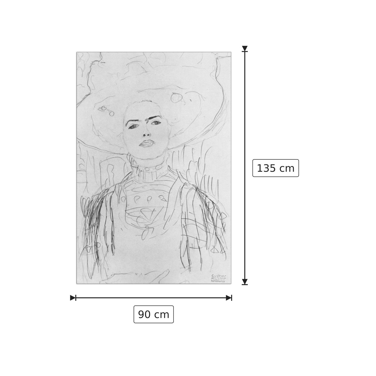 Image of a girl with a big hat - Klimt Gustav - cm 90x135 - Pannello in MDF