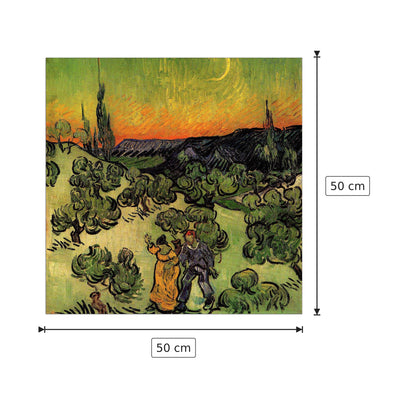 Landscape with Couple Walking and Crescent Moon - Van Gogh Vincent - cm 50x50 - Pannello in MDF