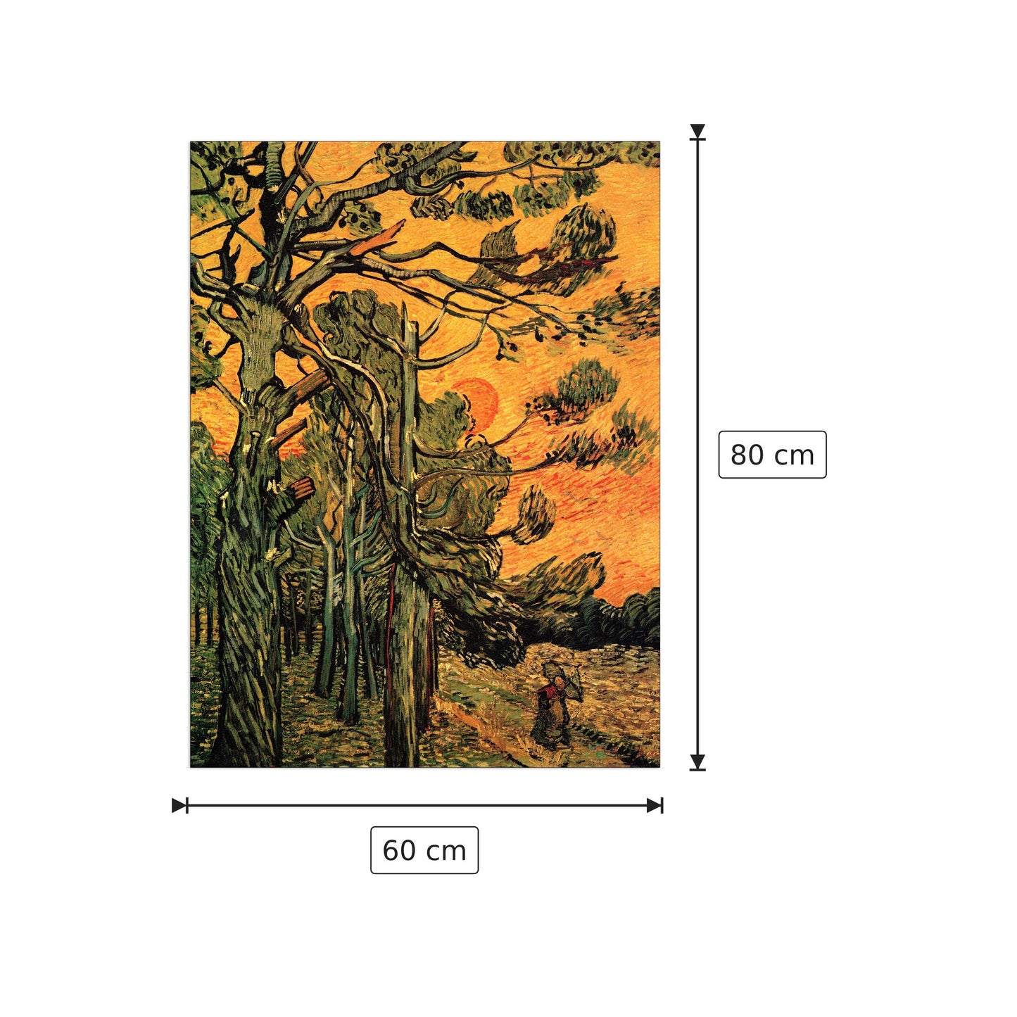 Pine Trees against a Red Sky with Setting Sun - Van Gogh Vincent - cm 60x80 - Pannello in MDF