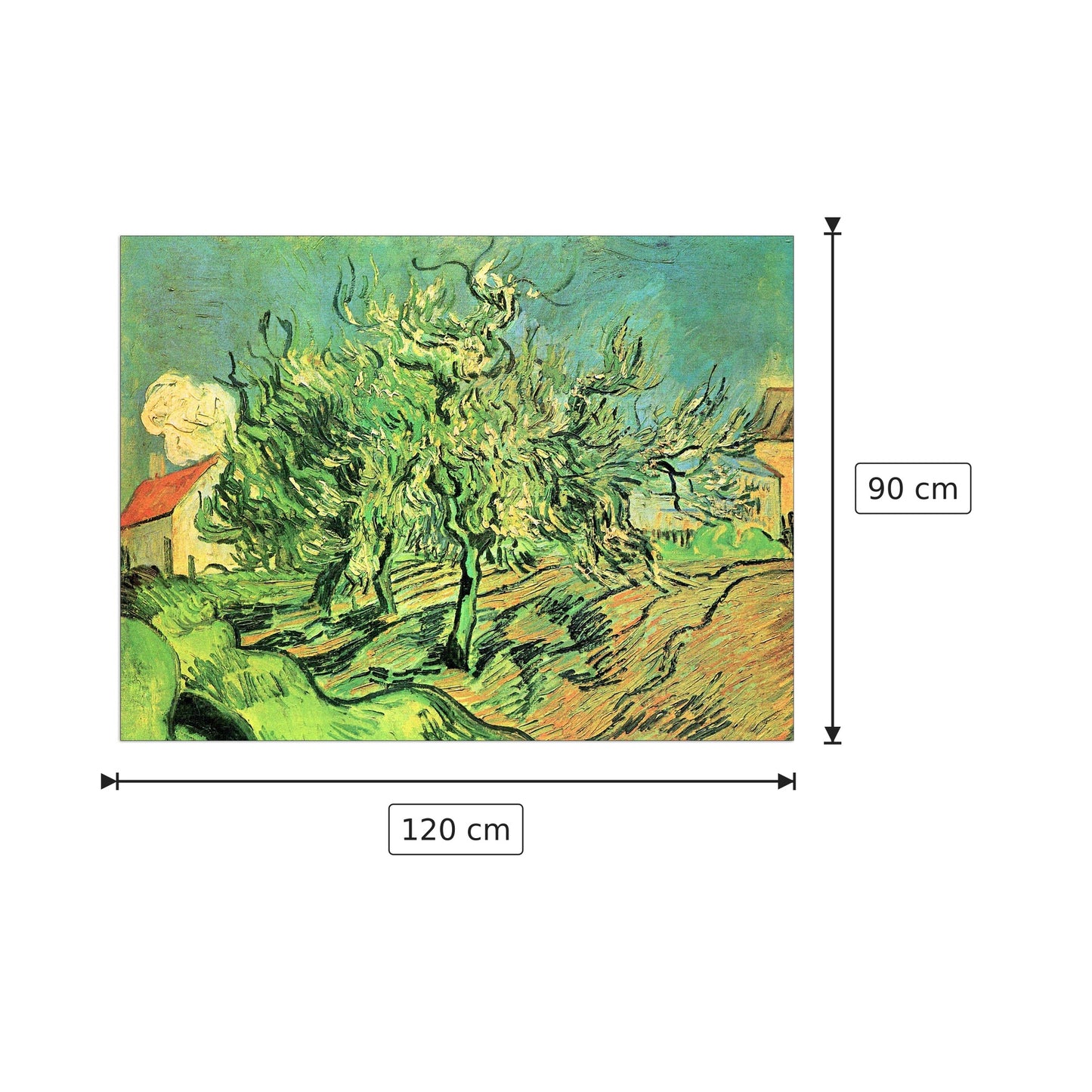 Landscape with three trees and houses - Van Gogh Vincent - cm 120x90 - Pannello in MDF