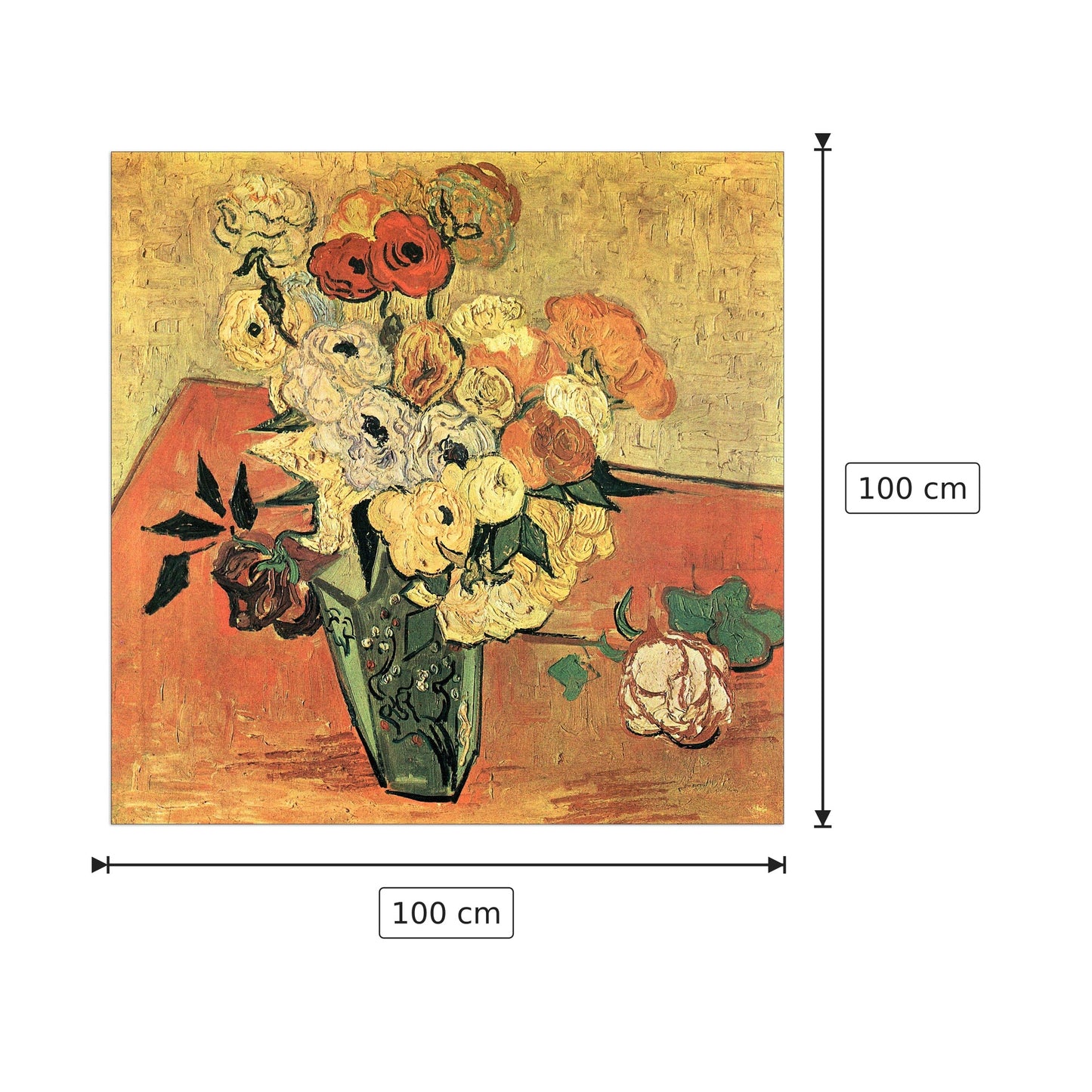 Still Life with Japanese vase, roses and anemones - Van Gogh Vincent - cm 100x100 - Pannello in MDF