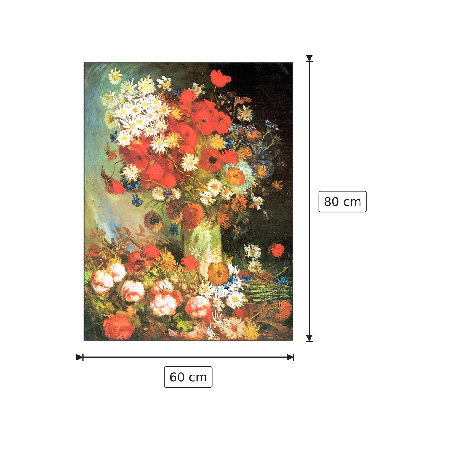 Vase with cornflowers and poppies, peonies and chrysanthemums - Van Gogh Vincent - cm 60x80 - Pannello in MDF
