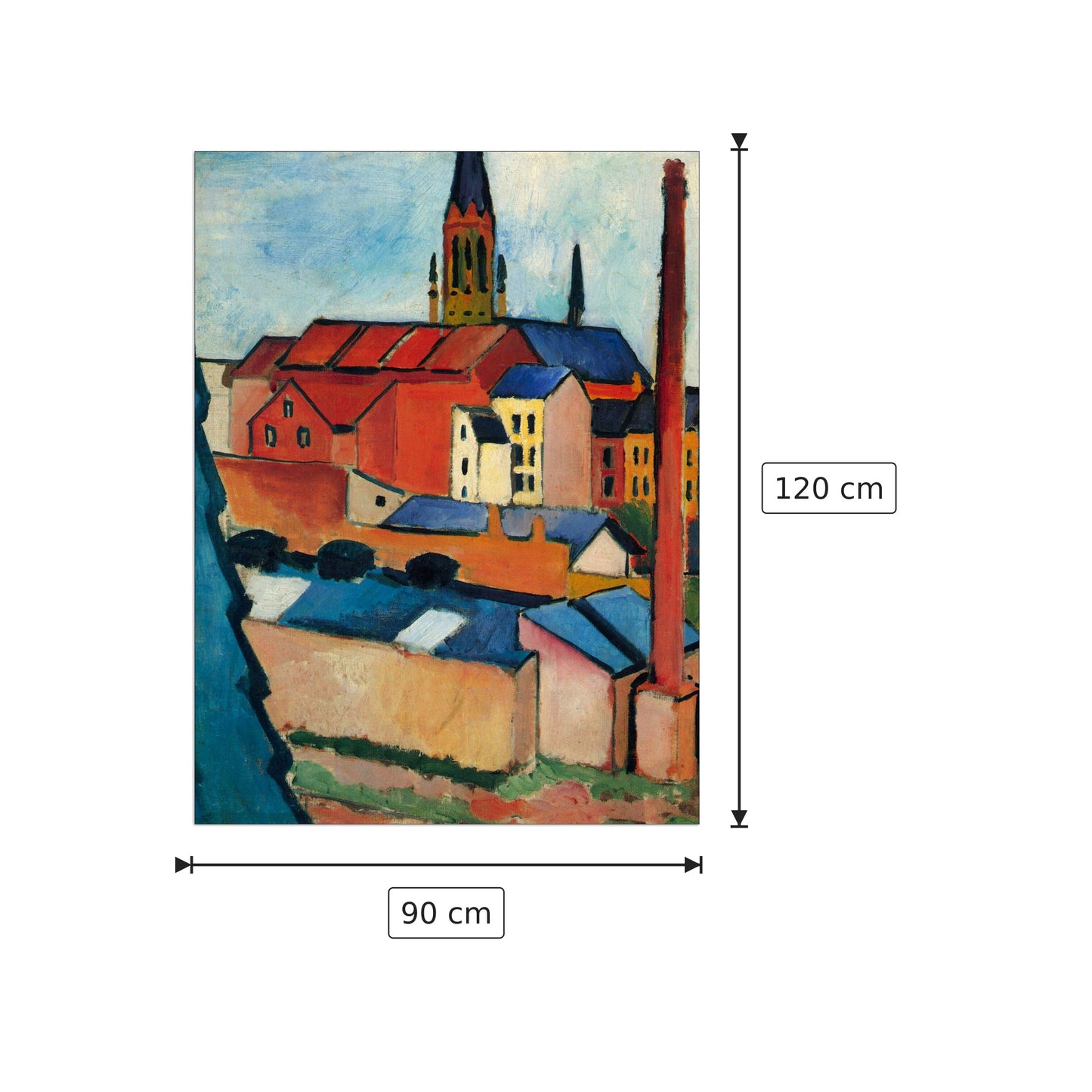 St. Mary's Church with houses and chimney - Macke August - cm 90x120 - Pannello in MDF