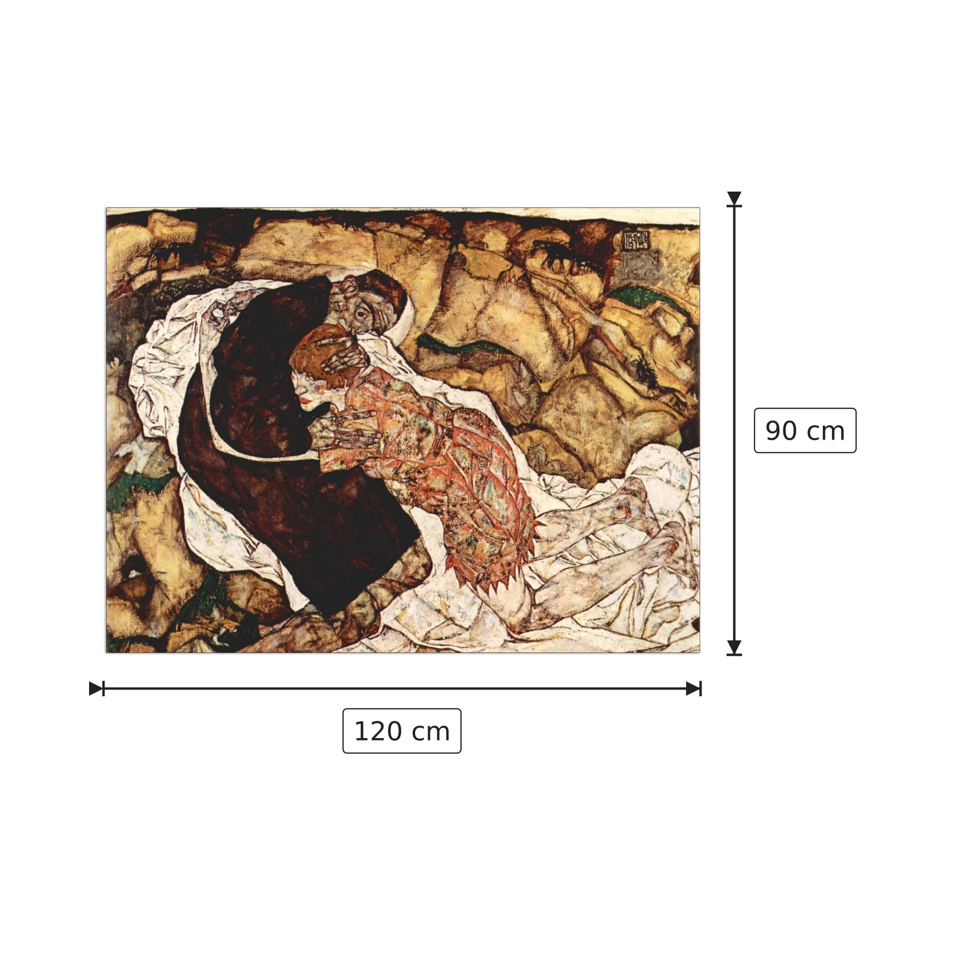 Death and the Woman - Schiele Egon - cm 120x90 - Pannello in MDF