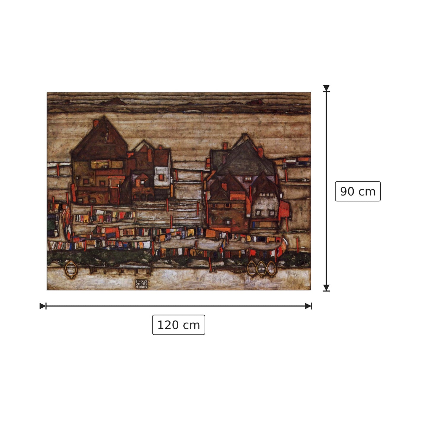 Houses with laundry lines and suburban - Schiele Egon - cm 120x90 - Pannello in MDF