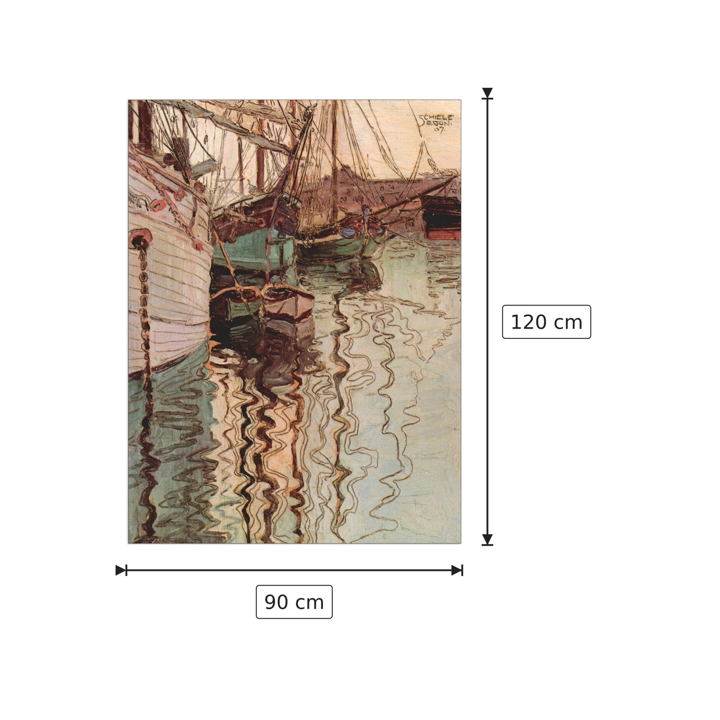 Sailboats in wellenbewegtem water (The port of Trieste) - Schiele Egon - cm 90x120 - Pannello in MDF