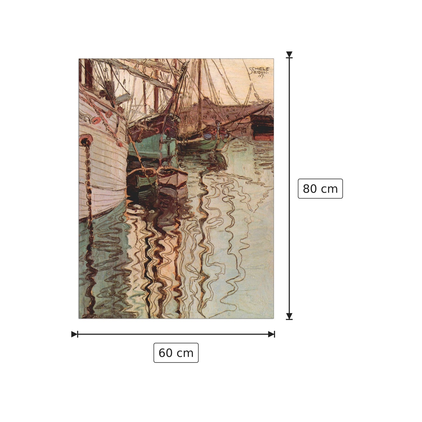 Sailboats in wellenbewegtem water (The port of Trieste) - Schiele Egon - cm 60x80 - Pannello in MDF