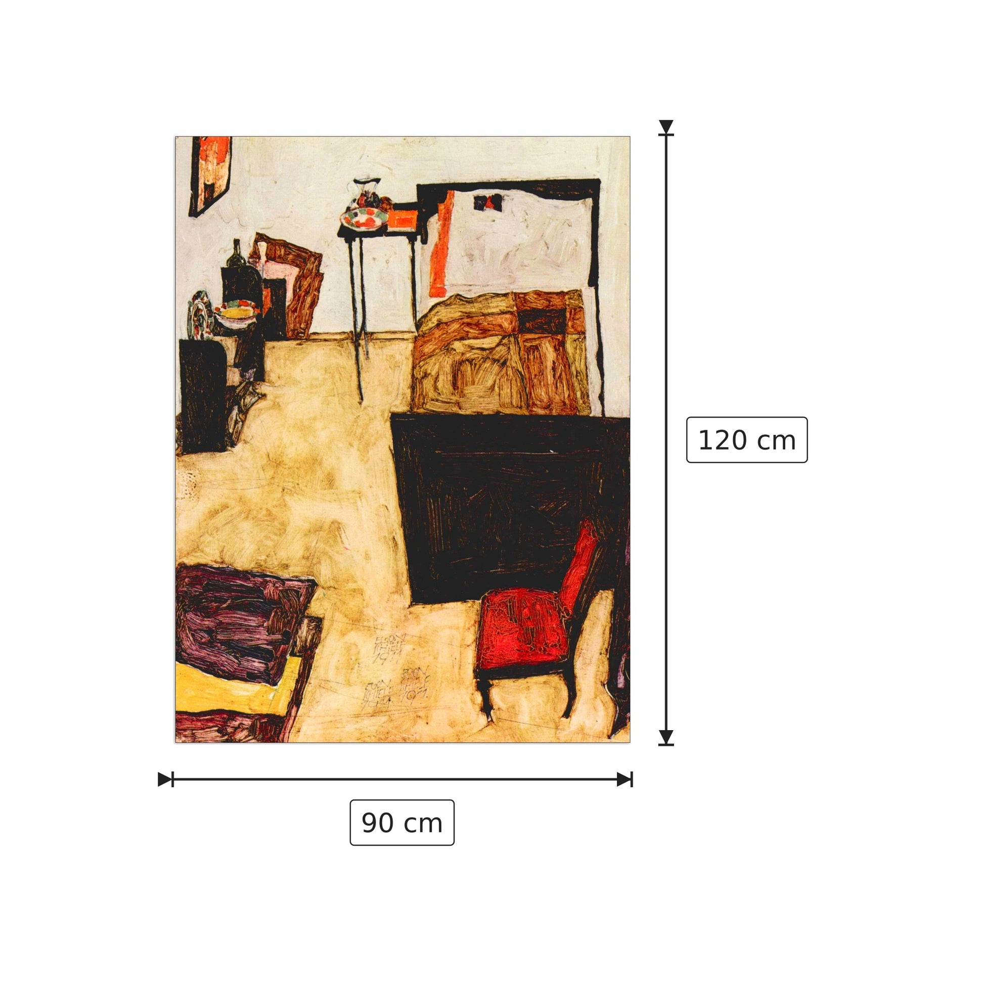 Schiele's living room in Neulengbach - Schiele Egon - cm 90x120 - Pannello in MDF