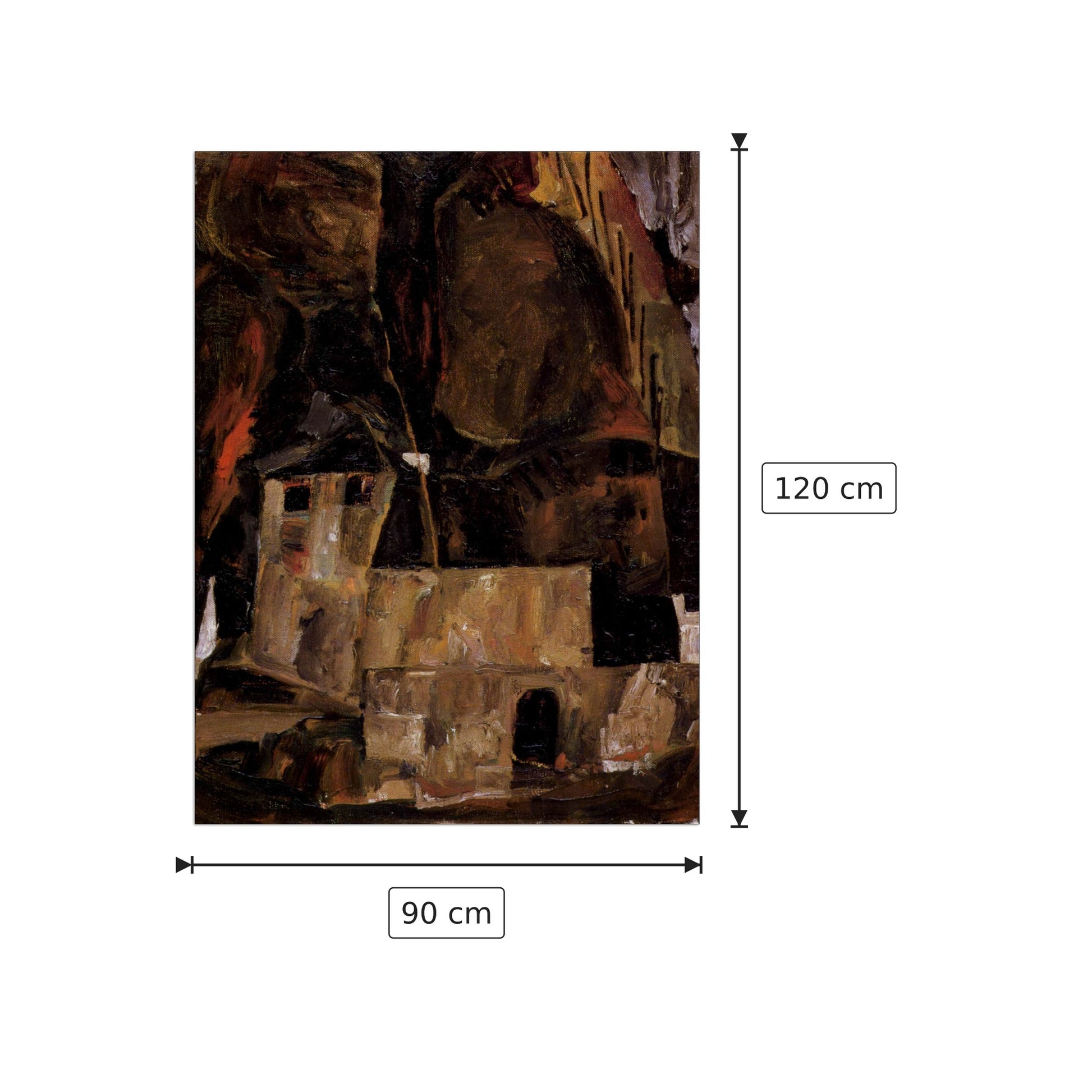 Wall and house and terrain with fence - Schiele Egon - cm 90x120 - Pannello in MDF