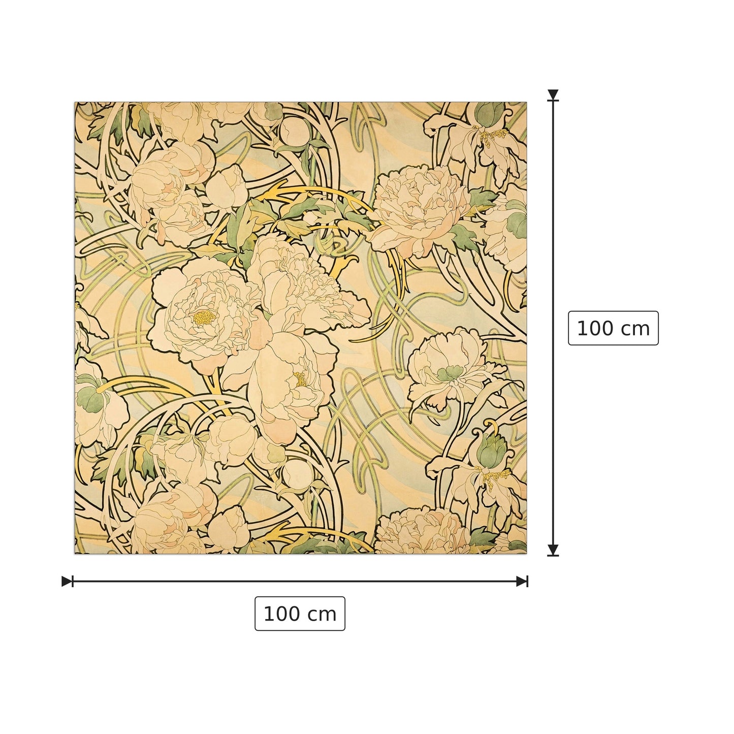 Peonies - Mucha Alphonse - cm 100x100 - Pannello in MDF