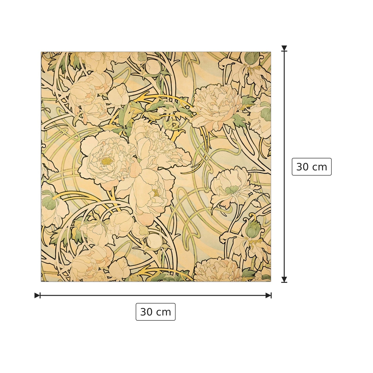 Peonies - Mucha Alphonse - cm 30x30 - Pannello in MDF