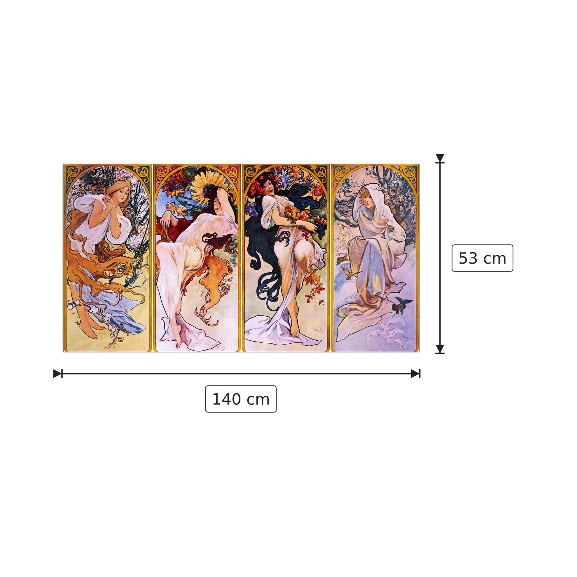 Four seasons - Mucha Alphonse - cm 140x53 - Pannello in MDF
