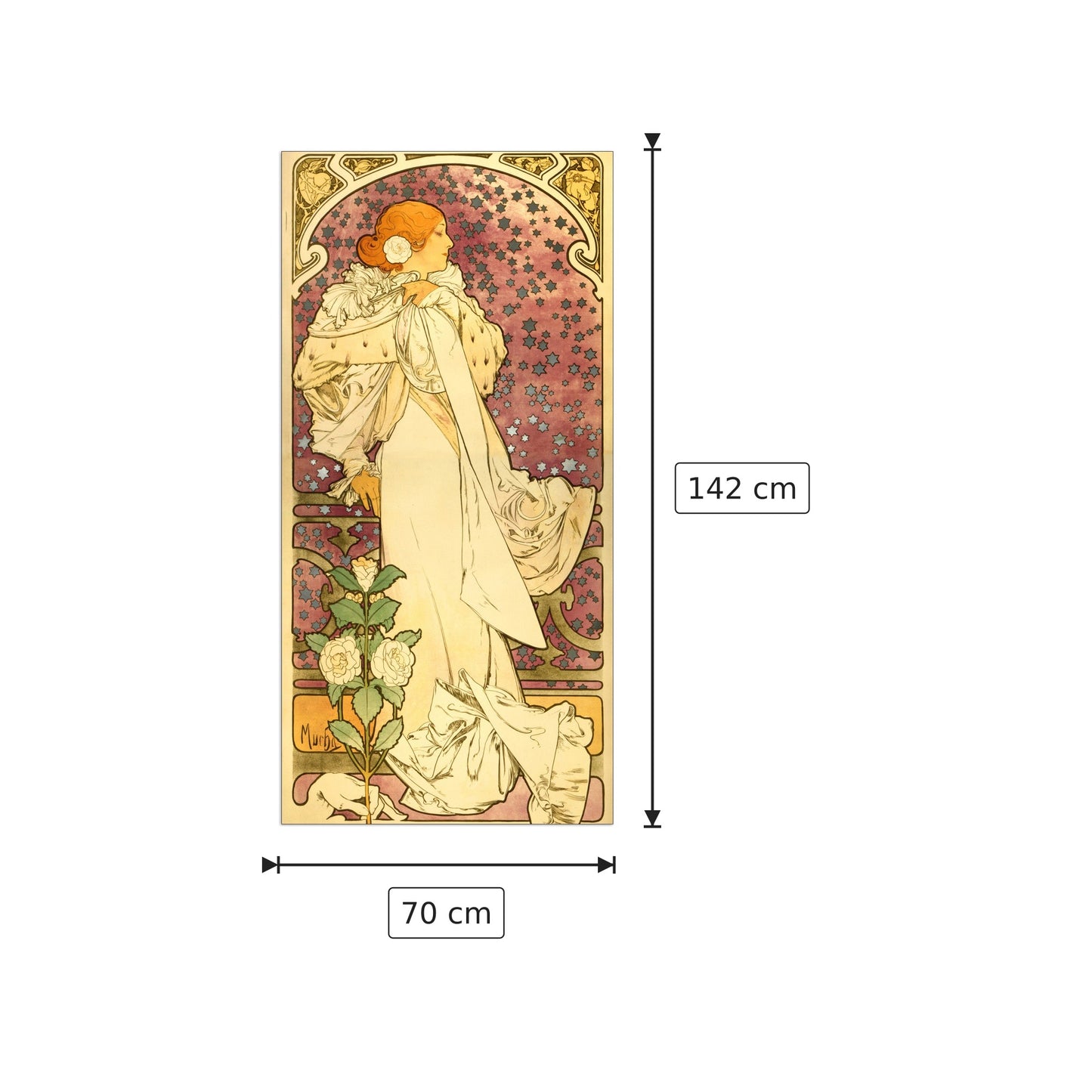 La Dame Aux Camelias - Mucha Alphonse - cm 70x142 - Pannello in MDF
