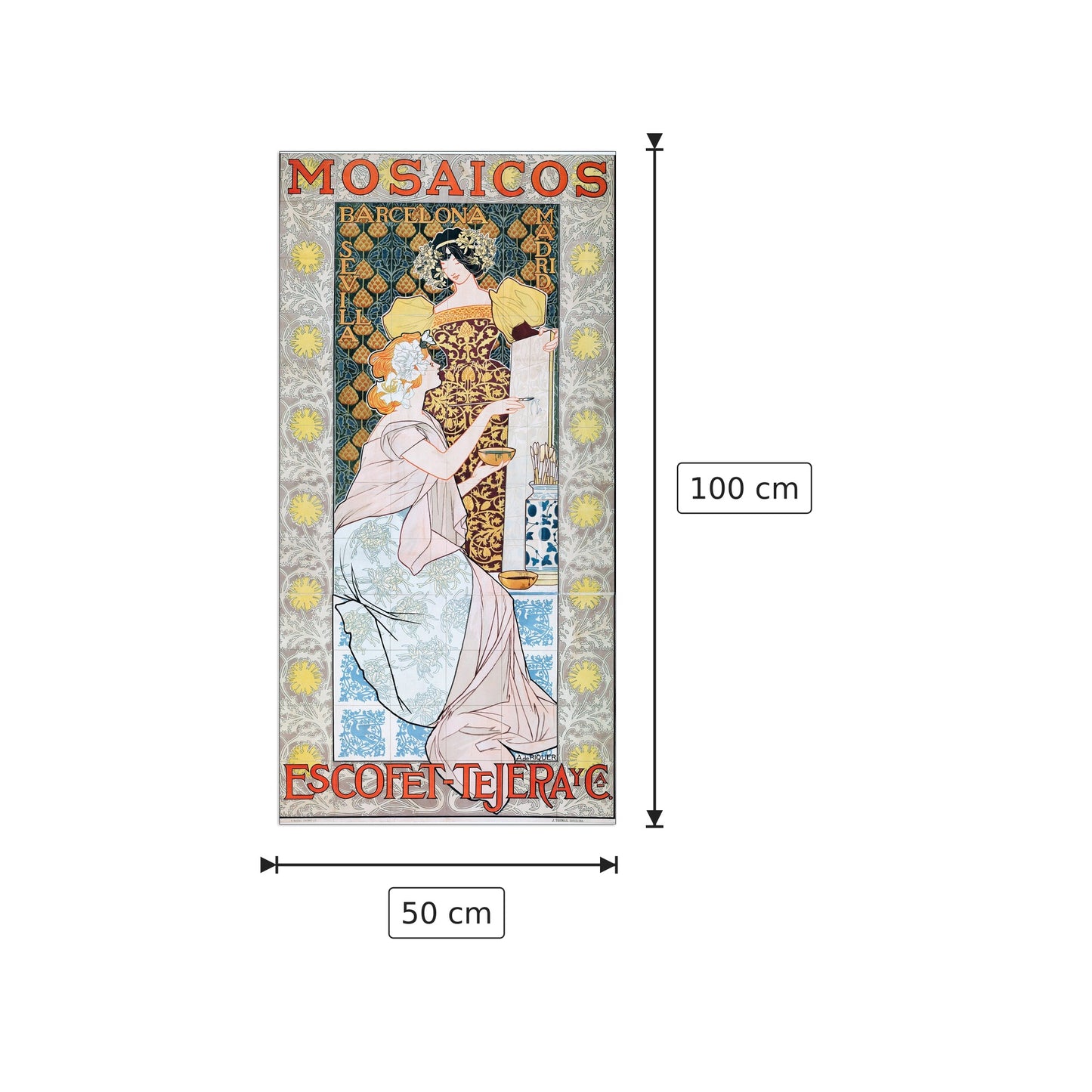 Mosaicos - Alexandre de Riquer - cm 50x100 - Pannello in MDF