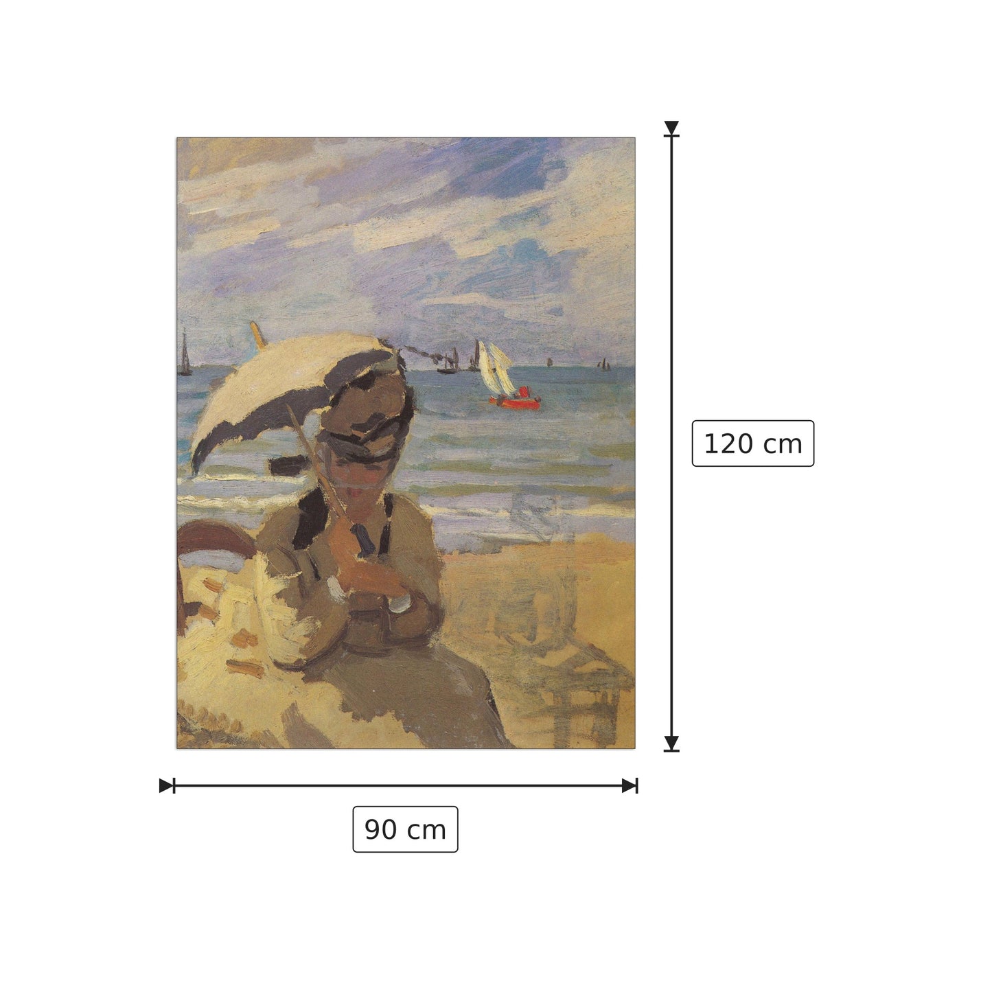 Camille Monet on the beach at Trouville - Monet Claude - cm 90x120 - Pannello in MDF